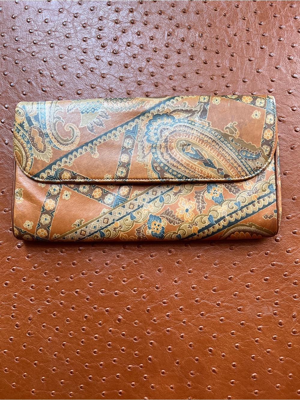 Vintage MORRIS MOSKOWITZ Tan PAISLEY Pattern Clutch Purse